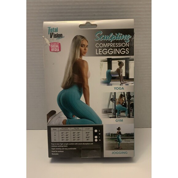 Total Vision NEW Sculpting Compression Leggings Aqua Blue Size Medium - Picture 3 of 6